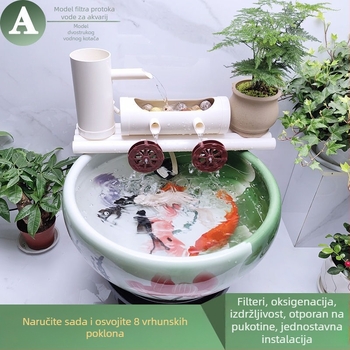 Akvariumska cirkulacijska pumpa s filtracijom i aeracijom, okrugli keramički ukras za ribe i kornjače