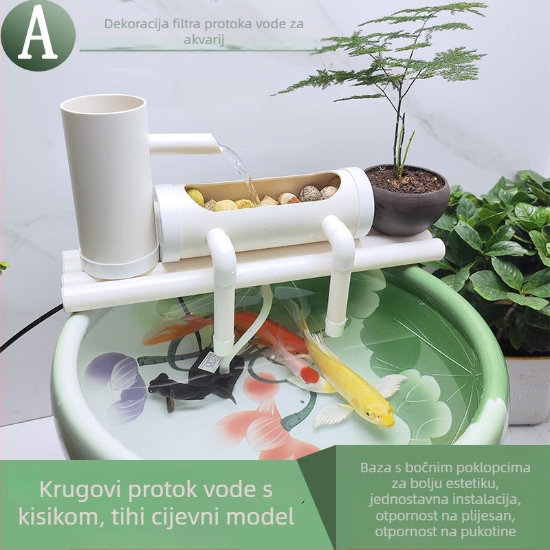 Akvariumska cirkulacijska pumpa s filtracijom i aeracijom, okrugli keramički ukras za ribe i kornjače
