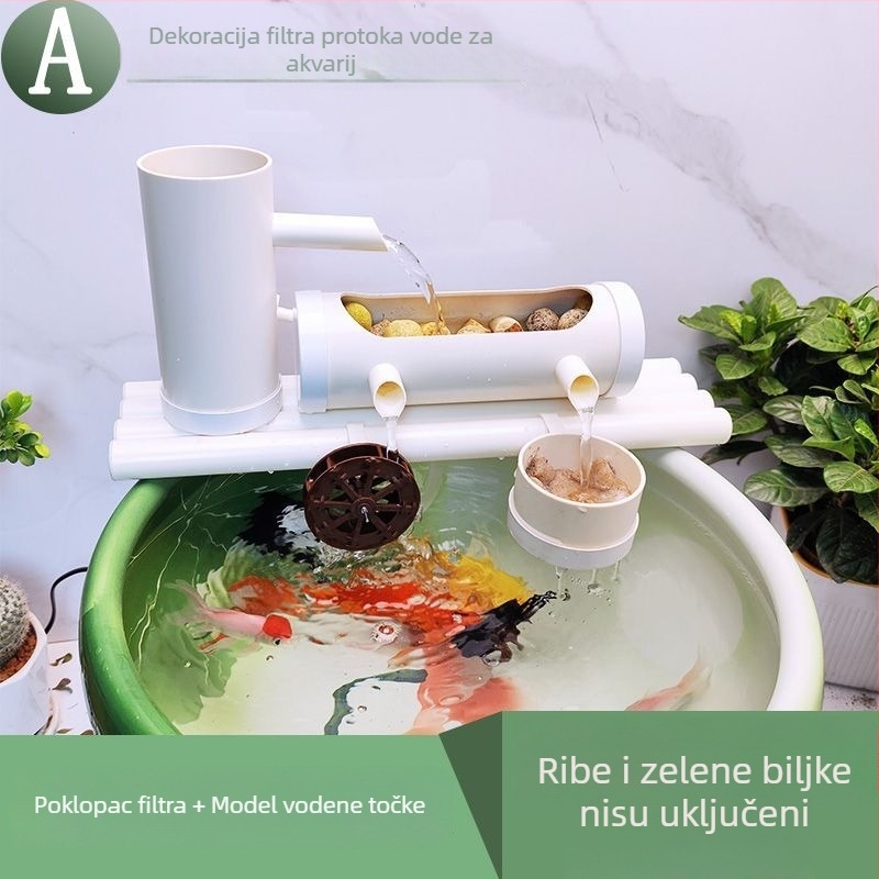 Akvariumska cirkulacijska pumpa s filtracijom i aeracijom, okrugli keramički ukras za ribe i kornjače