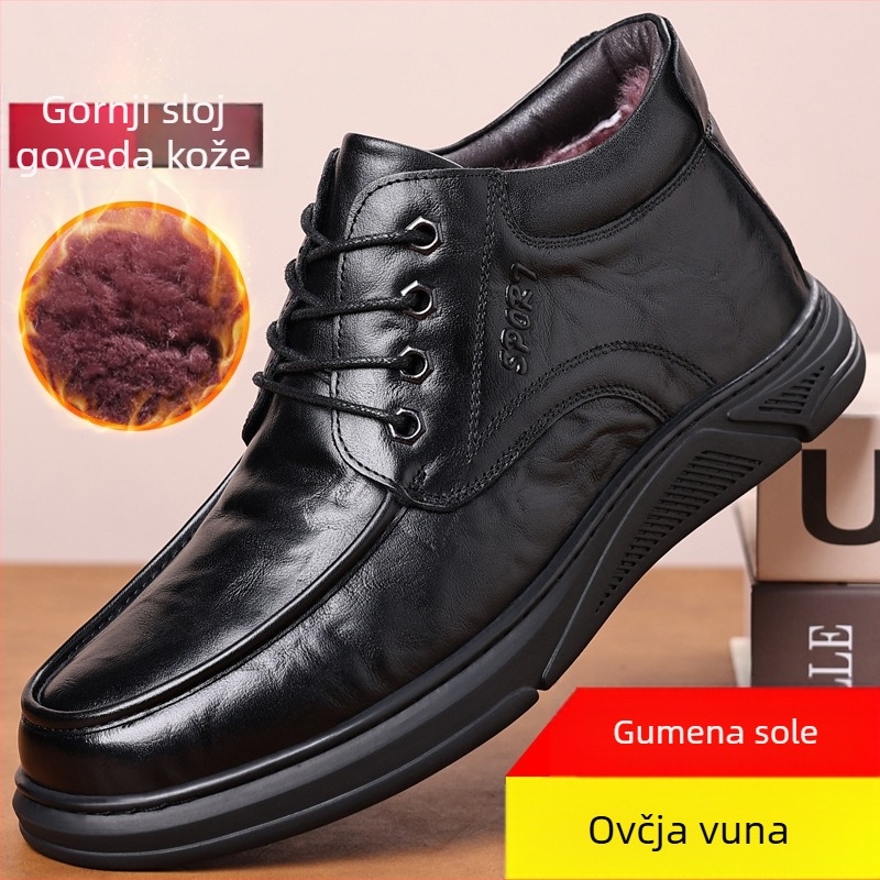 Muške zimske papuče od prve klase teleće kože, vunena podstava, gumena potplata, vodootporne i protuklizne