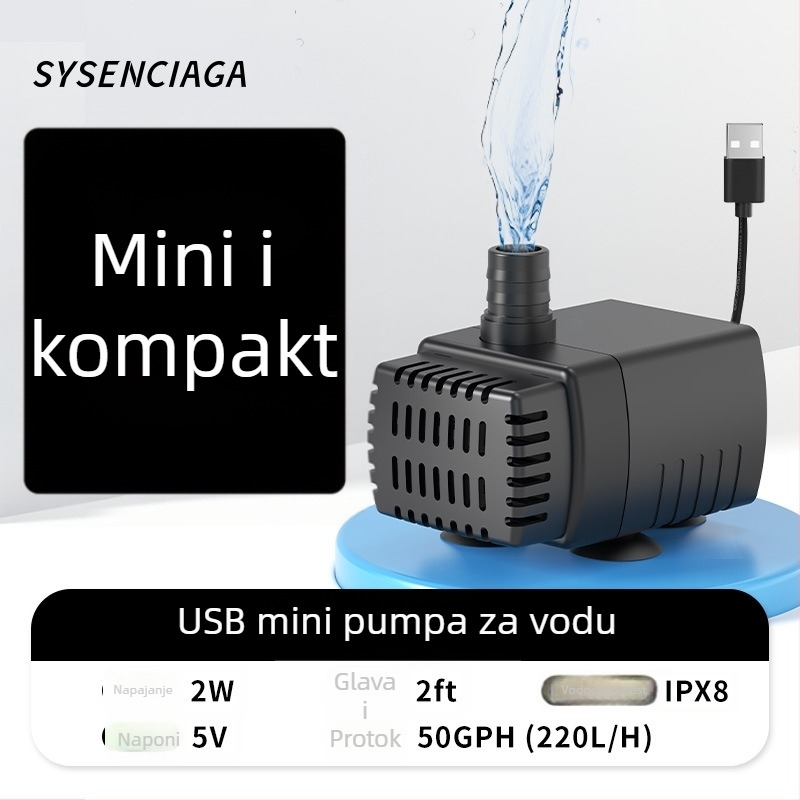 Podvodna pumpa za akvarij, ABS materijal, 5V, tih rad, oksigeniranje vode u akvariju