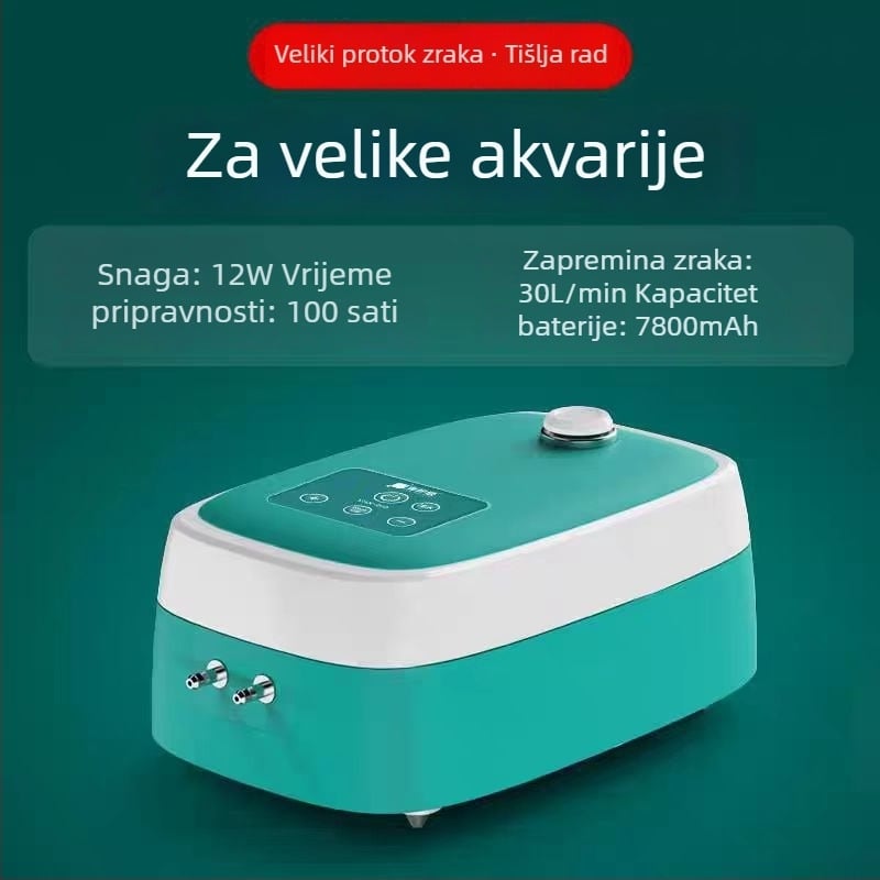 Akvarijska pumpa za kisik, iznimno tiha, visok protok kisika, punjiva, radi na AC/DC, model YHX010