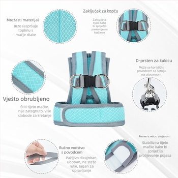 Mačji sigurnosni prsluk s njuškom – prsni pojas za šetnju, Sandwich Mesh, IP odobreno, za mačke, vučni pojas