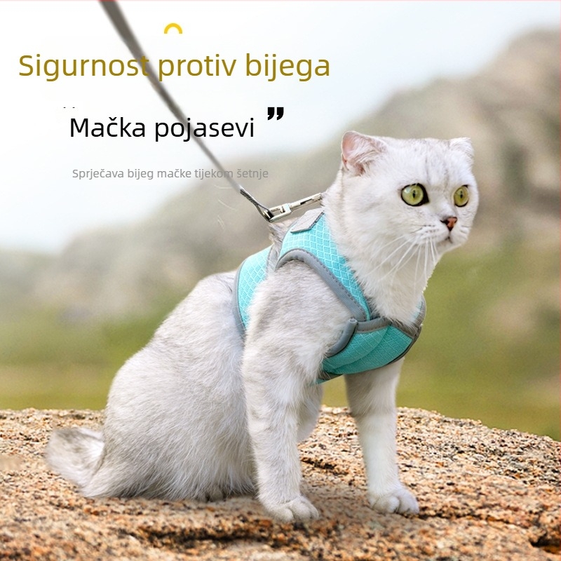 Mačji sigurnosni prsluk s njuškom – prsni pojas za šetnju, Sandwich Mesh, IP odobreno, za mačke, vučni pojas
