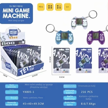 Prijenosna ručna konzola za igranje s slatkim crtić dizajnom, ugrađena klasična Tetris igra, nostalgički stil, napajana baterijom tipa gumb