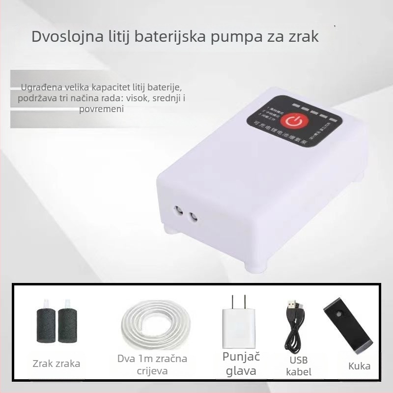 Prenosna pumpa za oksigenaciju akvarija s AC/DC dvostrukim napajanjem, težina 162 g, kompatibilna s privatnim markama