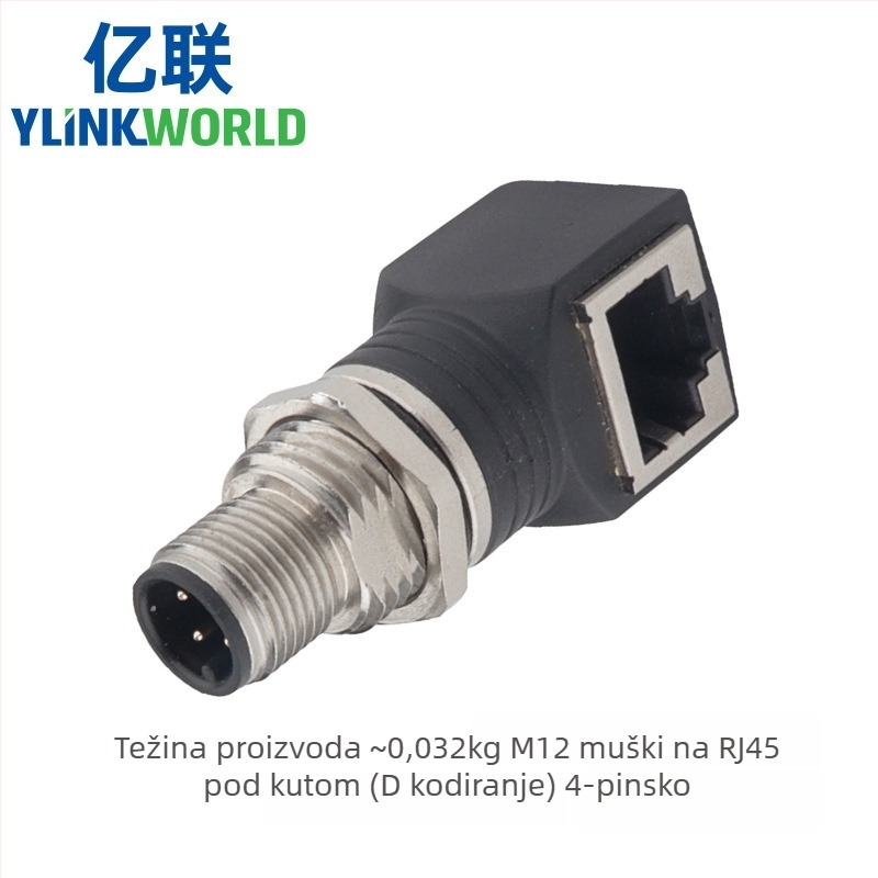 Adapter konektor M12 na RJ45, 4/8 jezgri, muški i ženski, zakrivljen i ravni, IP68, kodiranje A/D/X