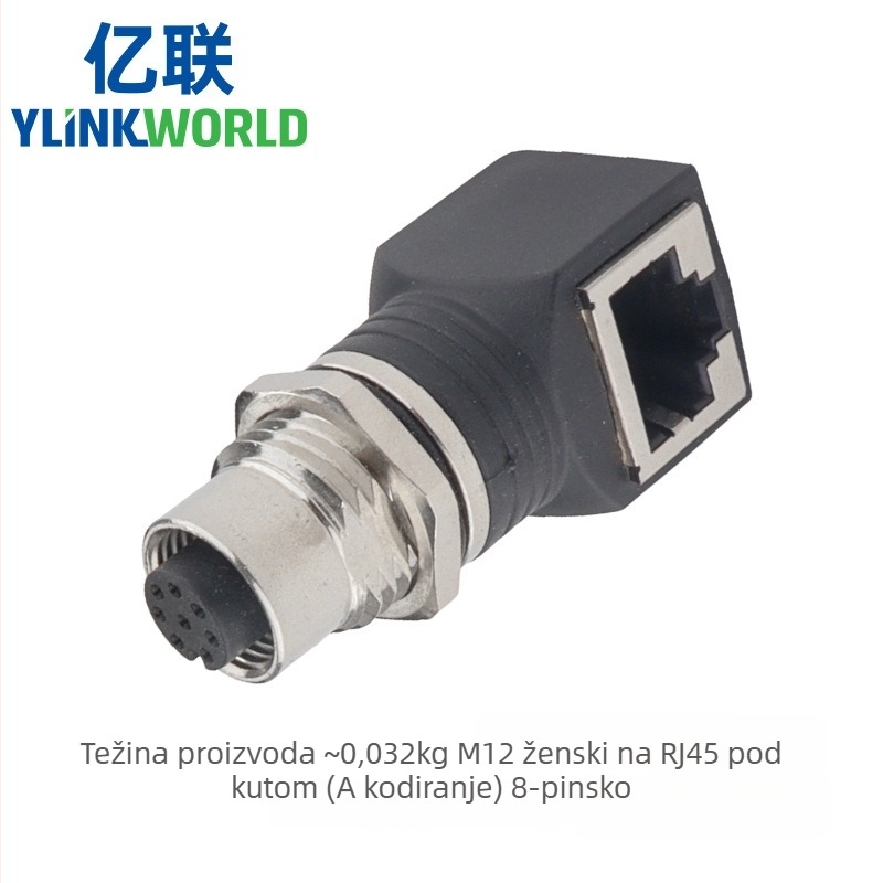 Adapter konektor M12 na RJ45, 4/8 jezgri, muški i ženski, zakrivljen i ravni, IP68, kodiranje A/D/X