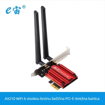 PCIe bežična mrežna kartica, WiFi 6 trozonska 2,4/5/6 GHz Bluetooth 5.3 AX210 5374 Mbps