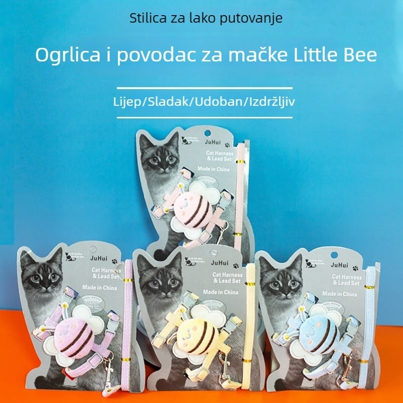 Mačji povodac s teleskopskim povlačenjem i anti-escape prsni remen, poliester, I-oblik dizajn