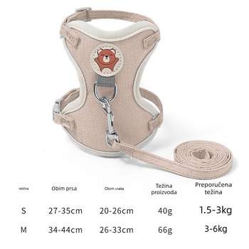 Set kaiša i uzice za mačku, platnen materijal, prsni i stražnji postroj, za šetnje