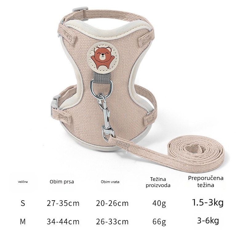 Set kaiša i uzice za mačku, platnen materijal, prsni i stražnji postroj, za šetnje