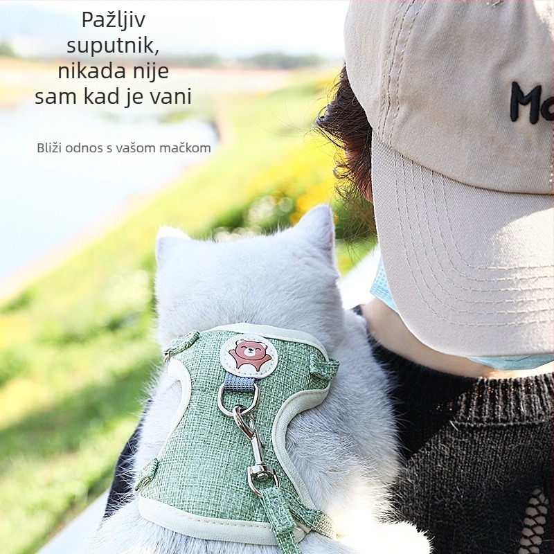 Set kaiša i uzice za mačku, platnen materijal, prsni i stražnji postroj, za šetnje