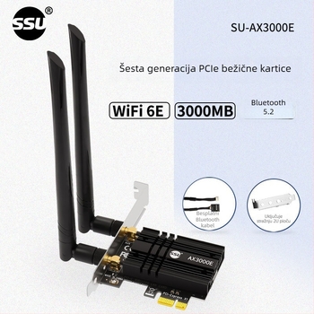 NFHK AX210S Desktop PCIe bežična mrežna kartica, WiFi 6, 5374 Mbps, Bluetooth 5.2