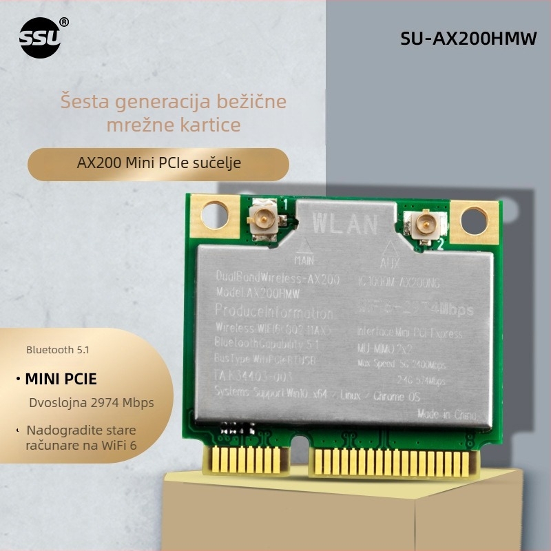 NFHK AX210S Desktop PCIe bežična mrežna kartica, WiFi 6, 5374 Mbps, Bluetooth 5.2