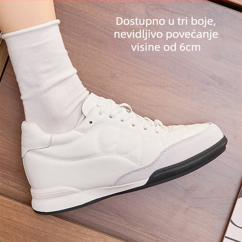 Ženske casual tenisice s skrivenim povećanjem od 5 cm, dijamantni šavovi, kožni gornji dio, vezanje, PU uložak