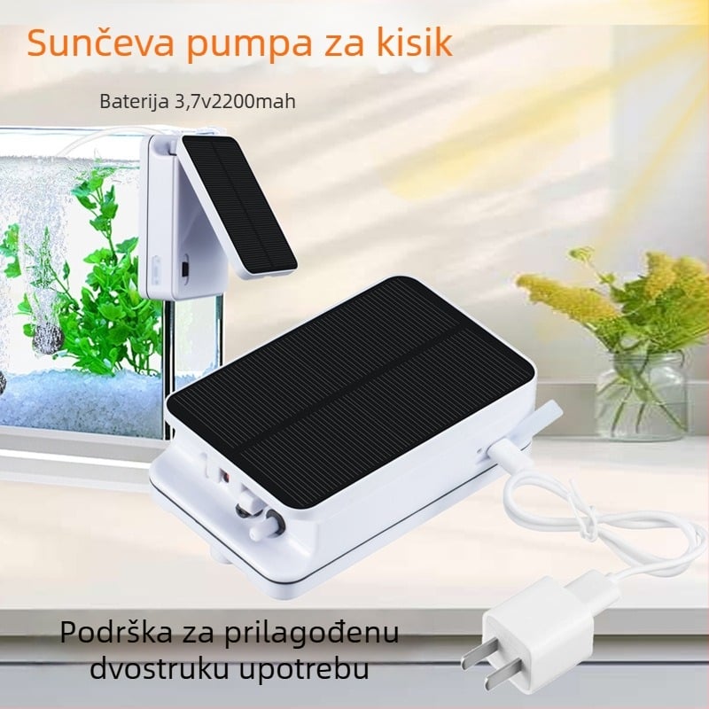 BSV solarna pumpa za mjehuriće za akvarij, protok 18 L/min, jednostupanjski impeler, magnetski pogon, materijal: inženjerska plastika