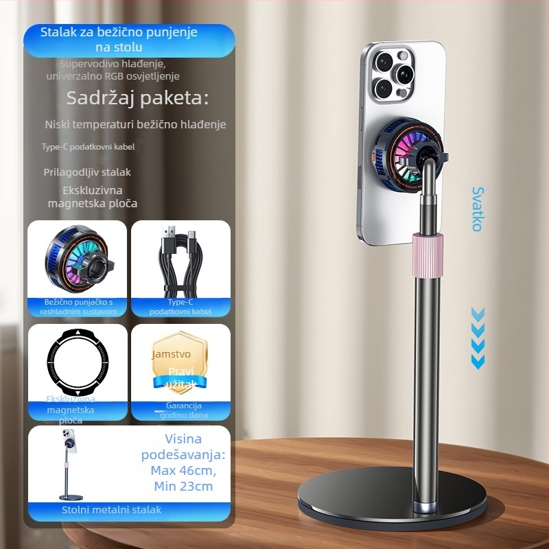 H8A-15W Bežično punjenje s magnetskim rashladnim radijatorom, MagSafe glava, Type-C sučelje, plast i metal