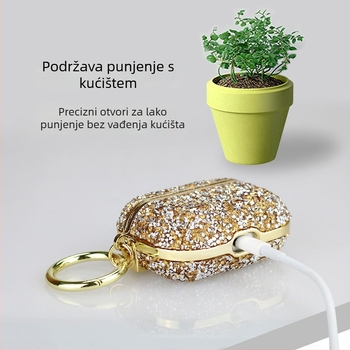Hard Shell torbica za AirPods Pro 2/3 s elektroplatiranim kristalima, PC materijal, ljepilo, kompatibilno s Apple AirPods Pro