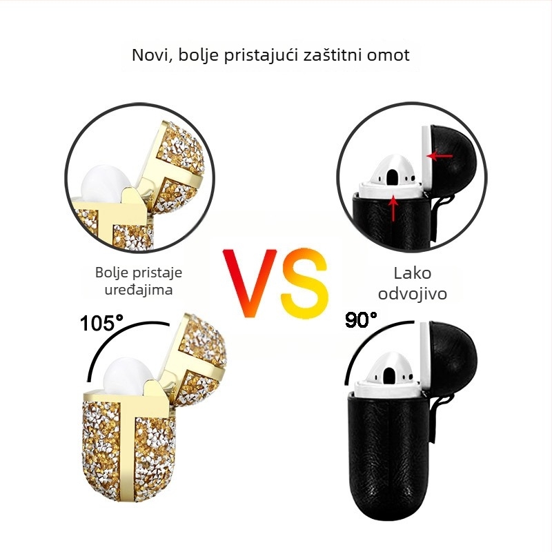 Hard Shell torbica za AirPods Pro 2/3 s elektroplatiranim kristalima, PC materijal, ljepilo, kompatibilno s Apple AirPods Pro