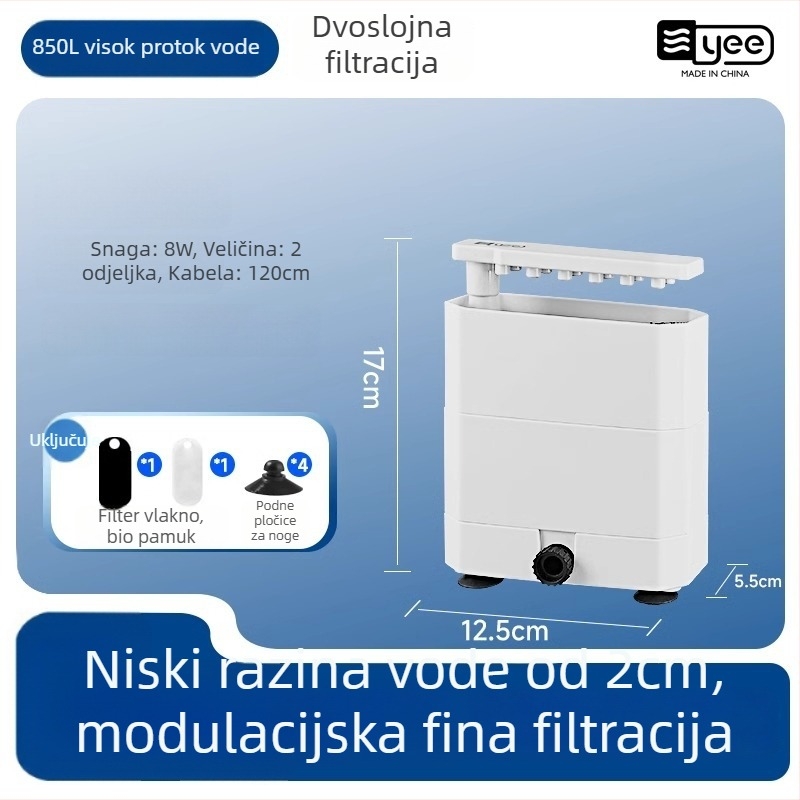 Filter za akvarij Kornjača s izrazito niskim nivoom vode, usisavanje s dna, 3-u-1 cirkulacijska pumpa za filtraciju i oksigenaciju (kapljično filtriranje)