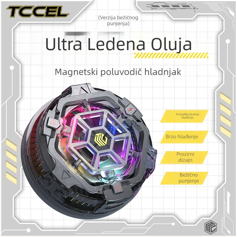 Magnetski bežični hladnjak za mobitel s poluvodičkim hlađenjem — Type-C sučelje; konstrukcija od aluminijske legure + toplinski vodljivi silikon; težina 94 g