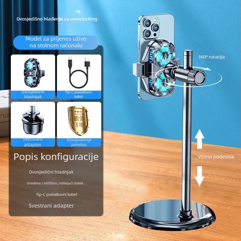 Klip za hlađenje za live streaming s poluvodičkim hlađenjem i ugrađenim ventilatorom, nosač za igre