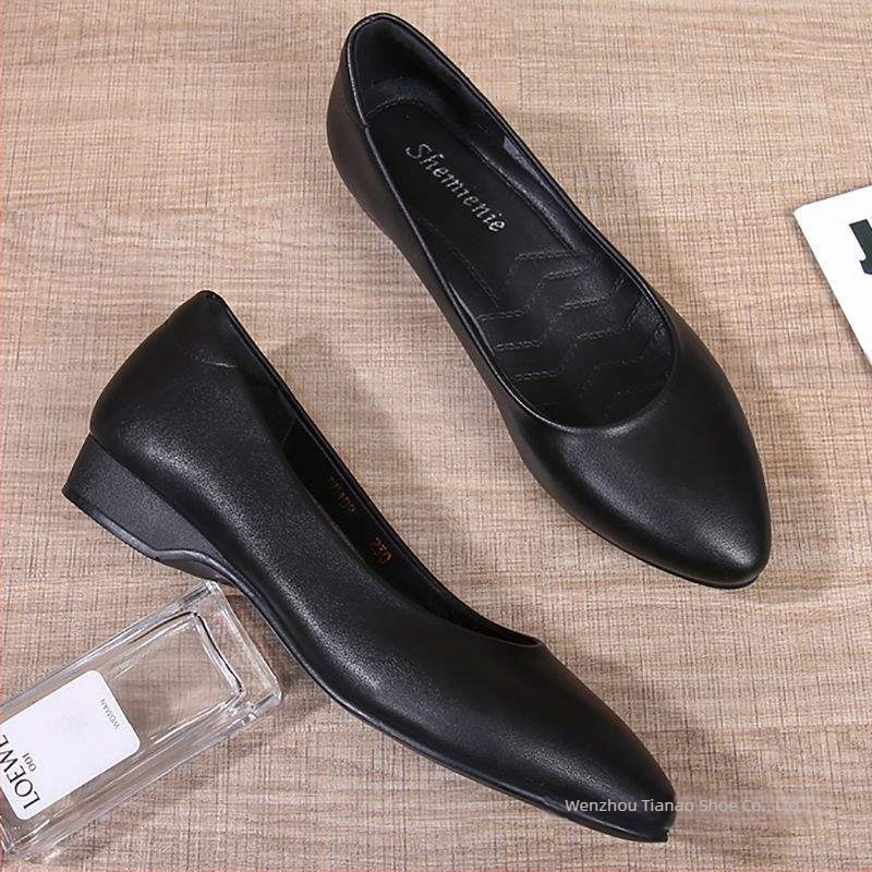 Ženske ravne cipele za cijeli dan, dvostruka koža gornji dio, gumena potplata, niska mačja peta, slip-on