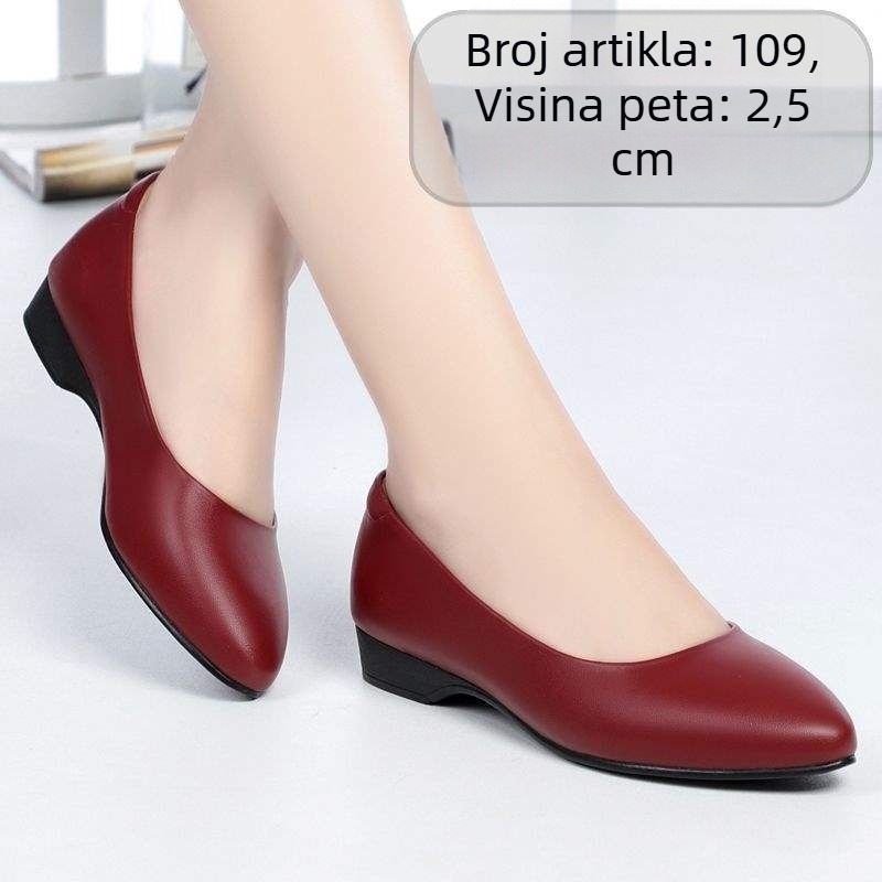 Ženske ravne cipele za cijeli dan, dvostruka koža gornji dio, gumena potplata, niska mačja peta, slip-on