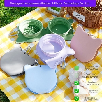 Sklopive dvostruke posude za kućne ljubimce, silikon, za vanjsku upotrebu, prenosne, sporo hranjenje