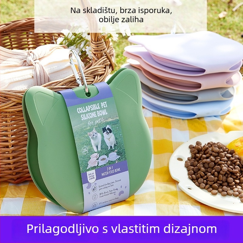 Sklopive dvostruke posude za kućne ljubimce, silikon, za vanjsku upotrebu, prenosne, sporo hranjenje