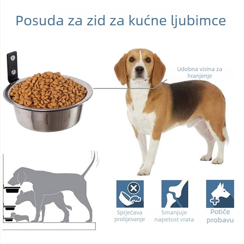 Zidna posuda za hranu za kućne ljubimce od nehrđajućeg čelika, sklopiva, protiv prevrtanja, podijeljeni dizajn