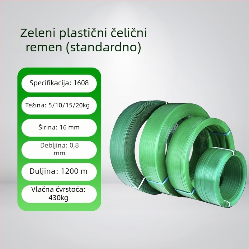 Plastiko-čelična traka za pakiranje, nosivost 450 kg, vanjski promjer 600 mm, unutarnji promjer 400 mm, verzije 1606/1608/1610/1910