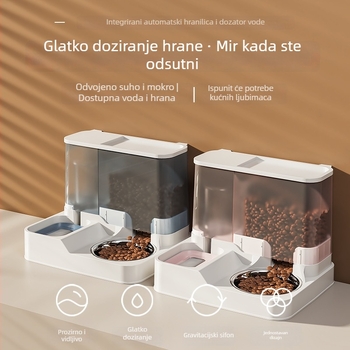 Berry Dvostruka zdjela za mačke s automatskim doziranjem vode i hrane, integrirani set za hranjenje i napajanje