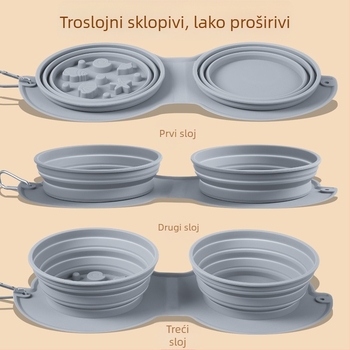 Sklopiva silikonska posuda za kućne ljubimce — prijenosna, dvostruka namjena za hranu i vodu, pogodna za mačke i pse