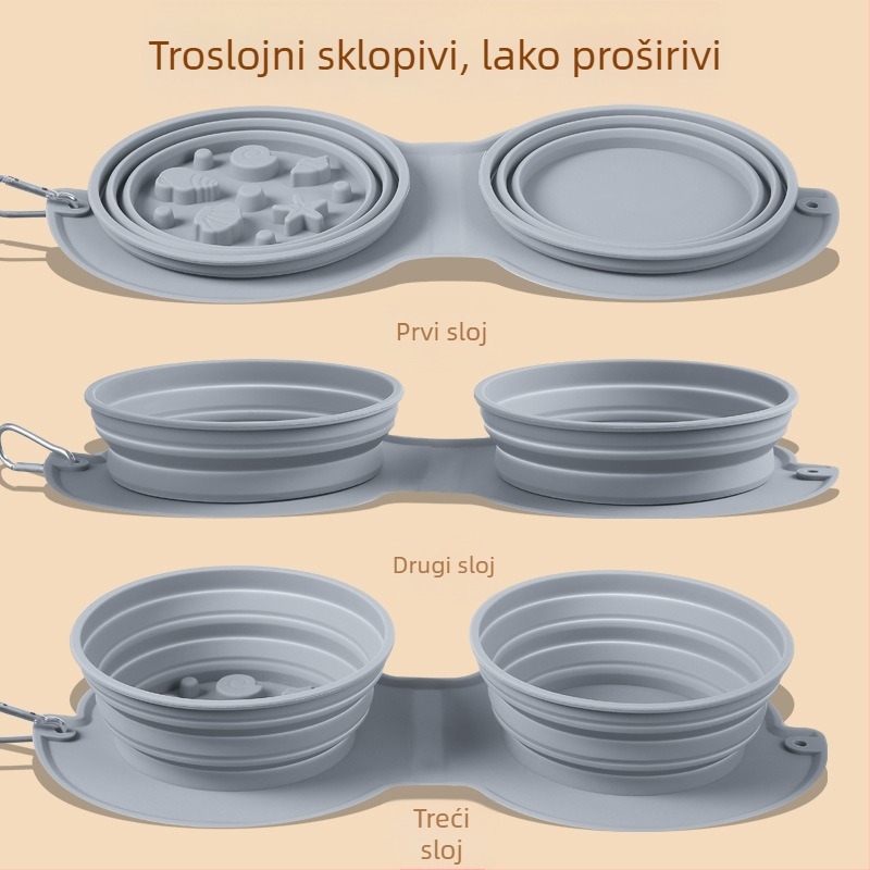 Sklopiva silikonska posuda za kućne ljubimce — prijenosna, dvostruka namjena za hranu i vodu, pogodna za mačke i pse