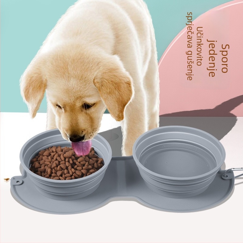 Sklopiva silikonska posuda za kućne ljubimce — prijenosna, dvostruka namjena za hranu i vodu, pogodna za mačke i pse