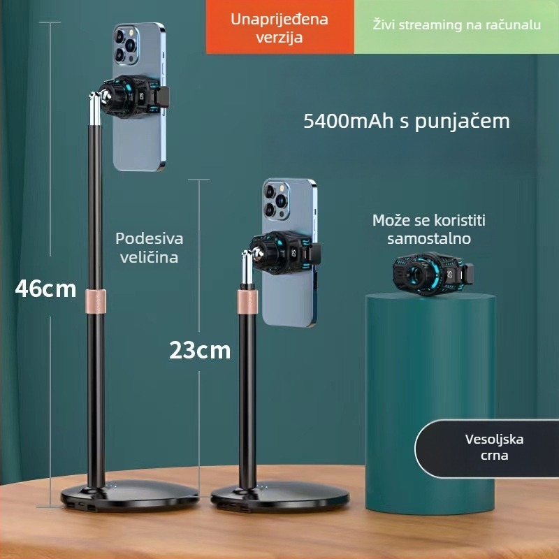 Stolni držač za telefon za livestream — regulacija temperature s digitalnim zaslonom, poluvodičko hlađenje, 6W, Type-C, 125 g, materijal ABS+PC+aluminij