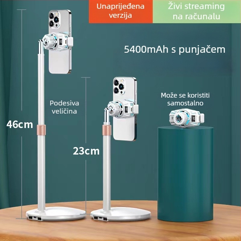 Stolni držač za telefon za livestream — regulacija temperature s digitalnim zaslonom, poluvodičko hlađenje, 6W, Type-C, 125 g, materijal ABS+PC+aluminij