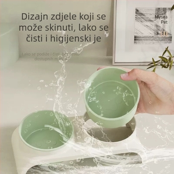 Ekološka zdjela za mačke, dvostruka zdjela s nagnutim rubom, za vodu i hranu, zaštita vrata i sprječavanje prevrnutja