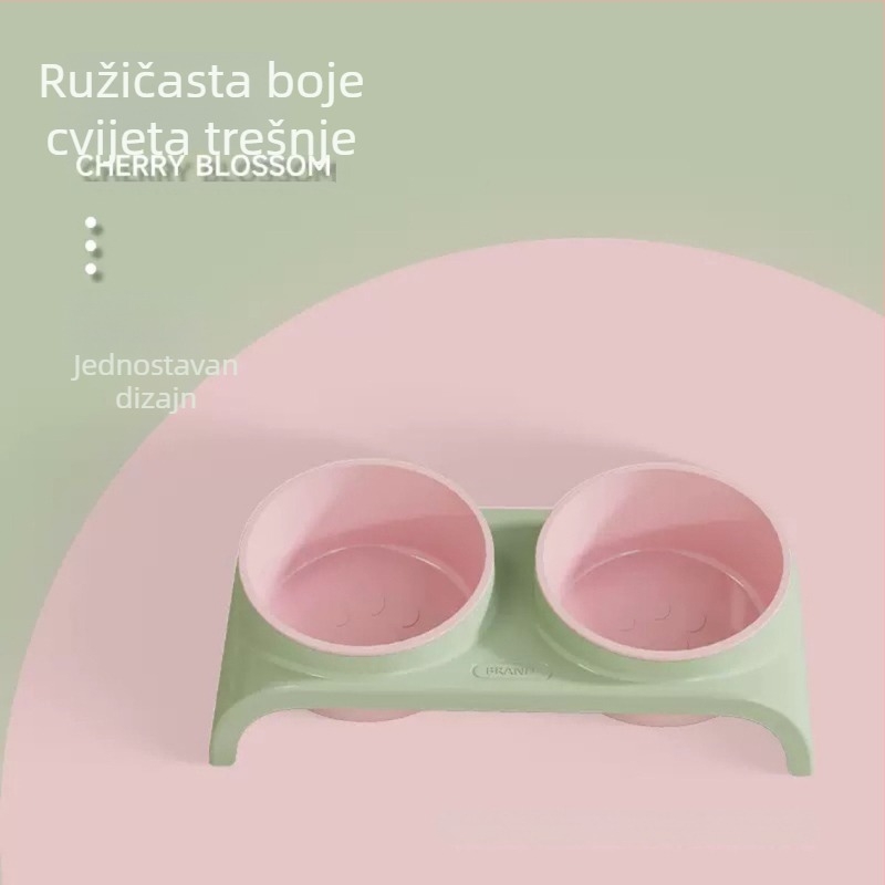 Ekološka zdjela za mačke, dvostruka zdjela s nagnutim rubom, za vodu i hranu, zaštita vrata i sprječavanje prevrnutja