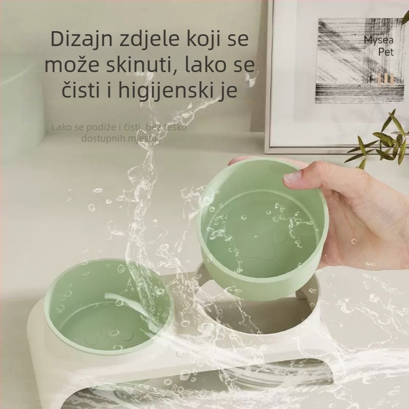 Ekološka zdjela za mačke, dvostruka zdjela s nagnutim rubom, za vodu i hranu, zaštita vrata i sprječavanje prevrnutja