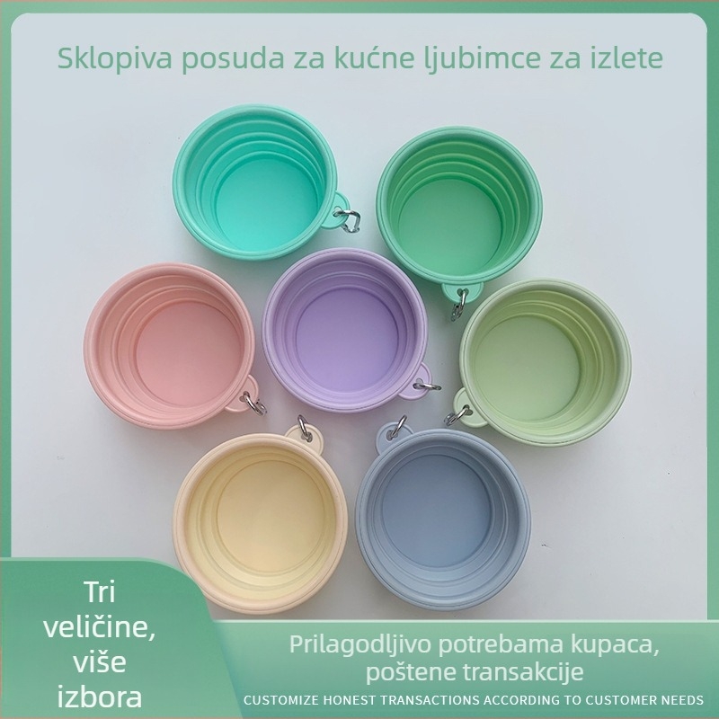 Sklopiva posuda za ljubimce u boji macaroon, prijenosna vanjska zdjela za hranu i vodu za mačke i pse, silikon