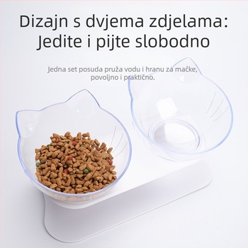 Posuda za hranu i piće za mačke, plastična, dvostruka zdjela s nagnutim rubom