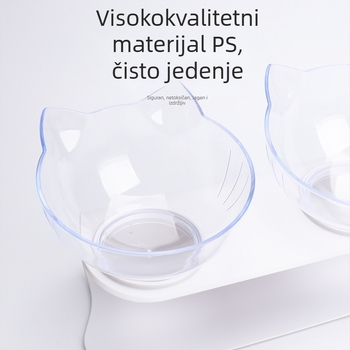 Posuda za hranu i piće za mačke, plastična, dvostruka zdjela s nagnutim rubom