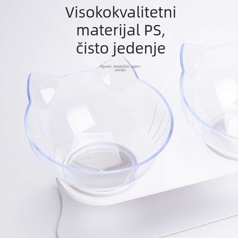Posuda za hranu i piće za mačke, plastična, dvostruka zdjela s nagnutim rubom