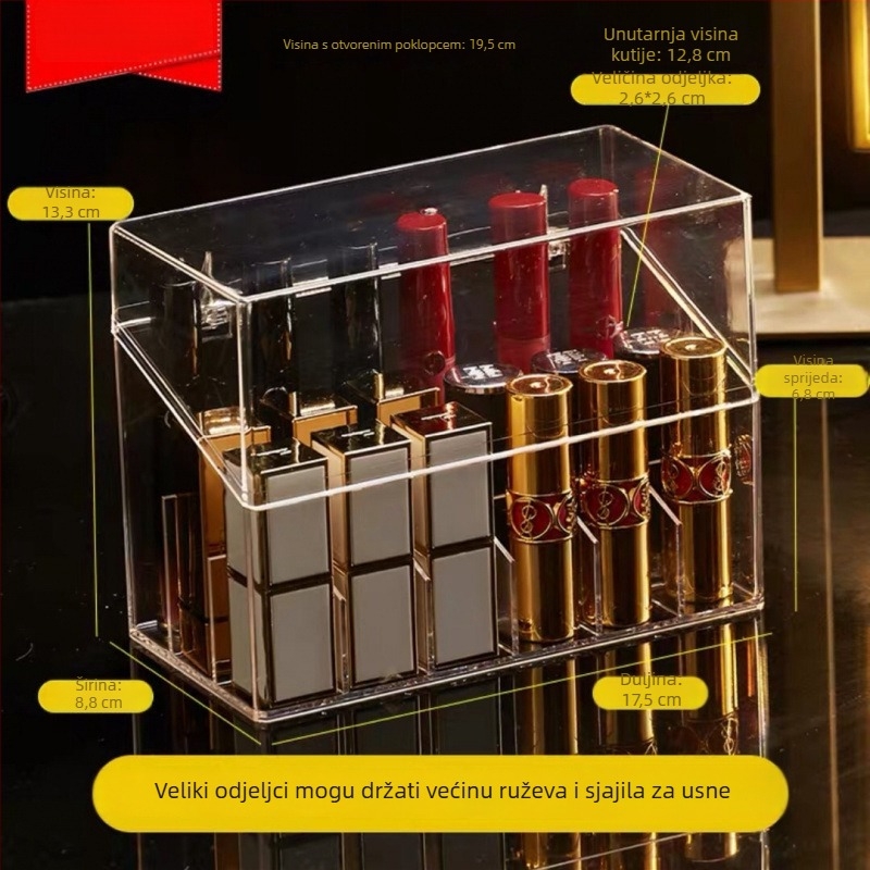 Akrilni organizator za ruževe – kutija za pohranu kozmetike otporna na prašinu na stol ili dom studenata, minimalistički stil, lansirano 2023