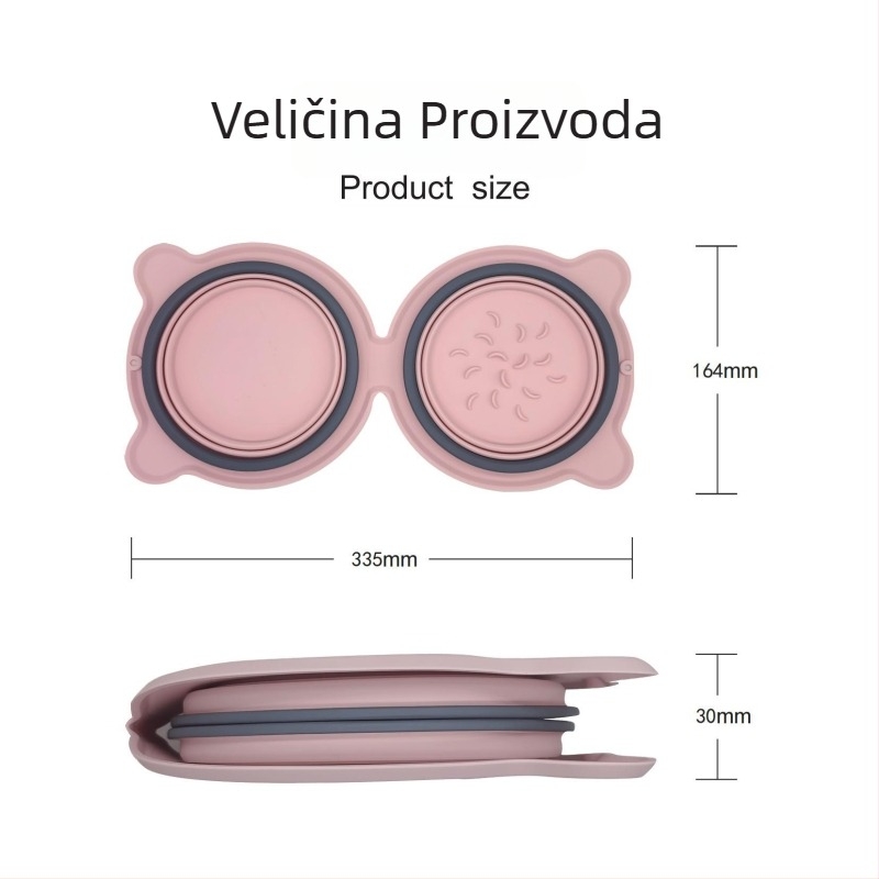 Silikonska posuda za kućne ljubimce, sklopiva dvostruka zdjela, prijenosna za putovanja; Marka: pet-001; Pakiranje: 100 kom; Kategorija: Pribor za kućne ljubimce.