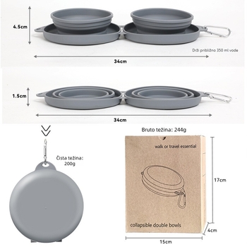 Sklopiva dvostruka posuda za hranjenje kućnih ljubimaca – TPE materijal, Doggs marka, prenosna za vanjsku upotrebu