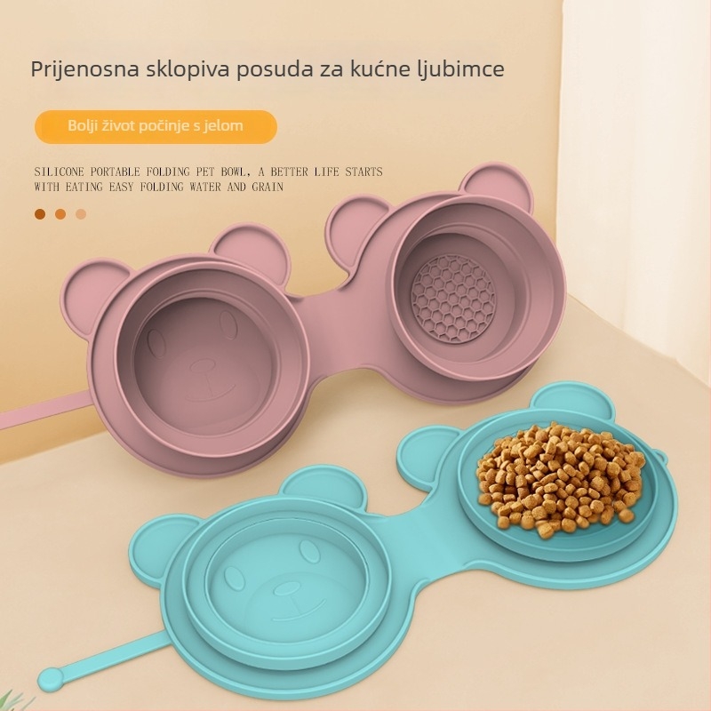 Sklopiva dvostruka zdjela od silikona za mačke i pse, prijenosna vanjska zdjela za hranjenje i piće, pribor za hranjenje kućnih ljubimaca, marka Wolf Leopard Lion; Materijal: Silikon; Tip: Sklopiva dvostruka zdjela; Kategorija: Pribor za hranjenje kućnih l